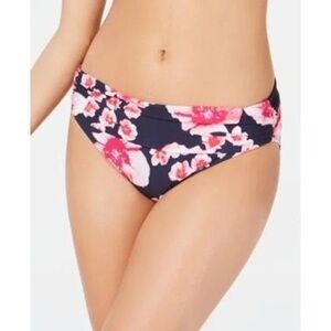 DKNY Navy Pink Floral Fold-over Full Coverage Bikini Botton Size M NWT
